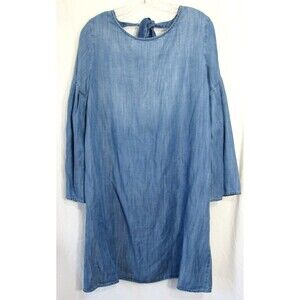 Cloth & Stone Blue Chambray Bell Sleeve Tie Open Back Dress Size Medium EUC